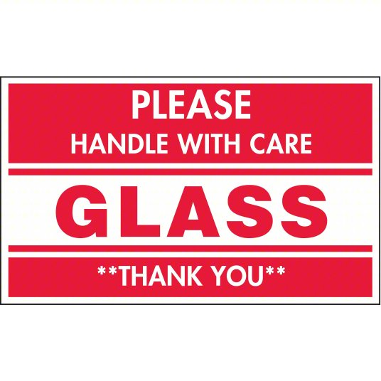 #DL1280 3 x 5&quot; Please Handle with Care Glass Thank You